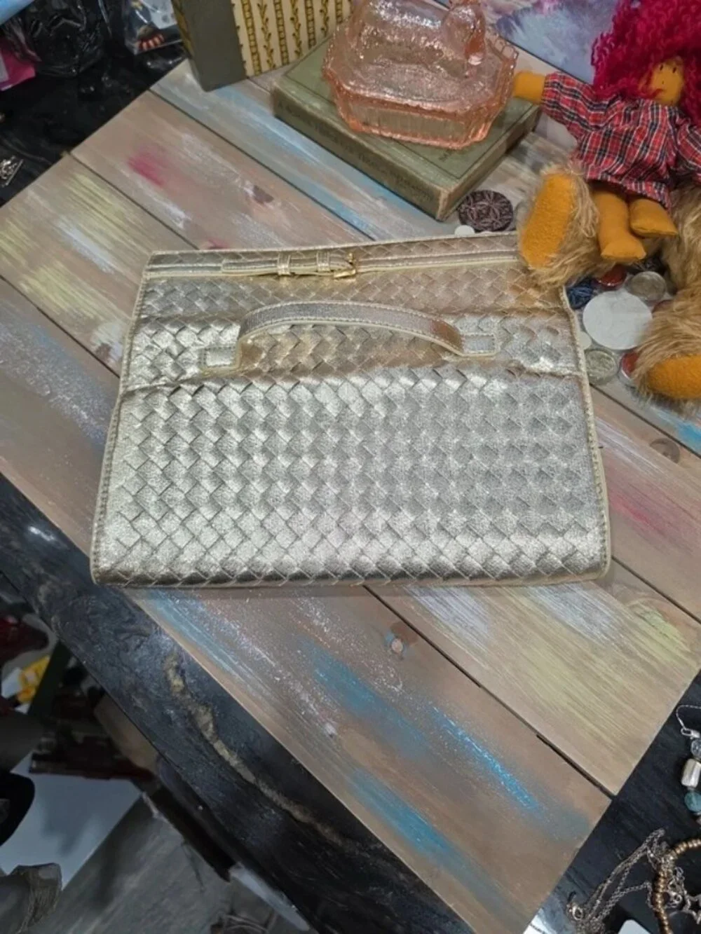 Urban Expressions Emerson Crossbody Clutch Gold Woven Purse